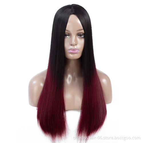 Hot Sale 24inch Win Red Rainbow Long Straight Hair Wig Ombre Heat Resistant Full Cheap Woman Synthetic Hair Wigs Cosplay